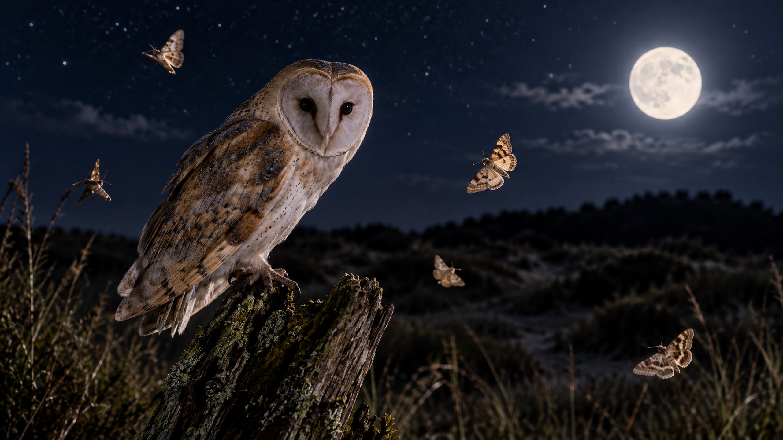 Uil in de nacht Uil en nachtvlinders in het donker bij de nachtwandeling in IJmuiden